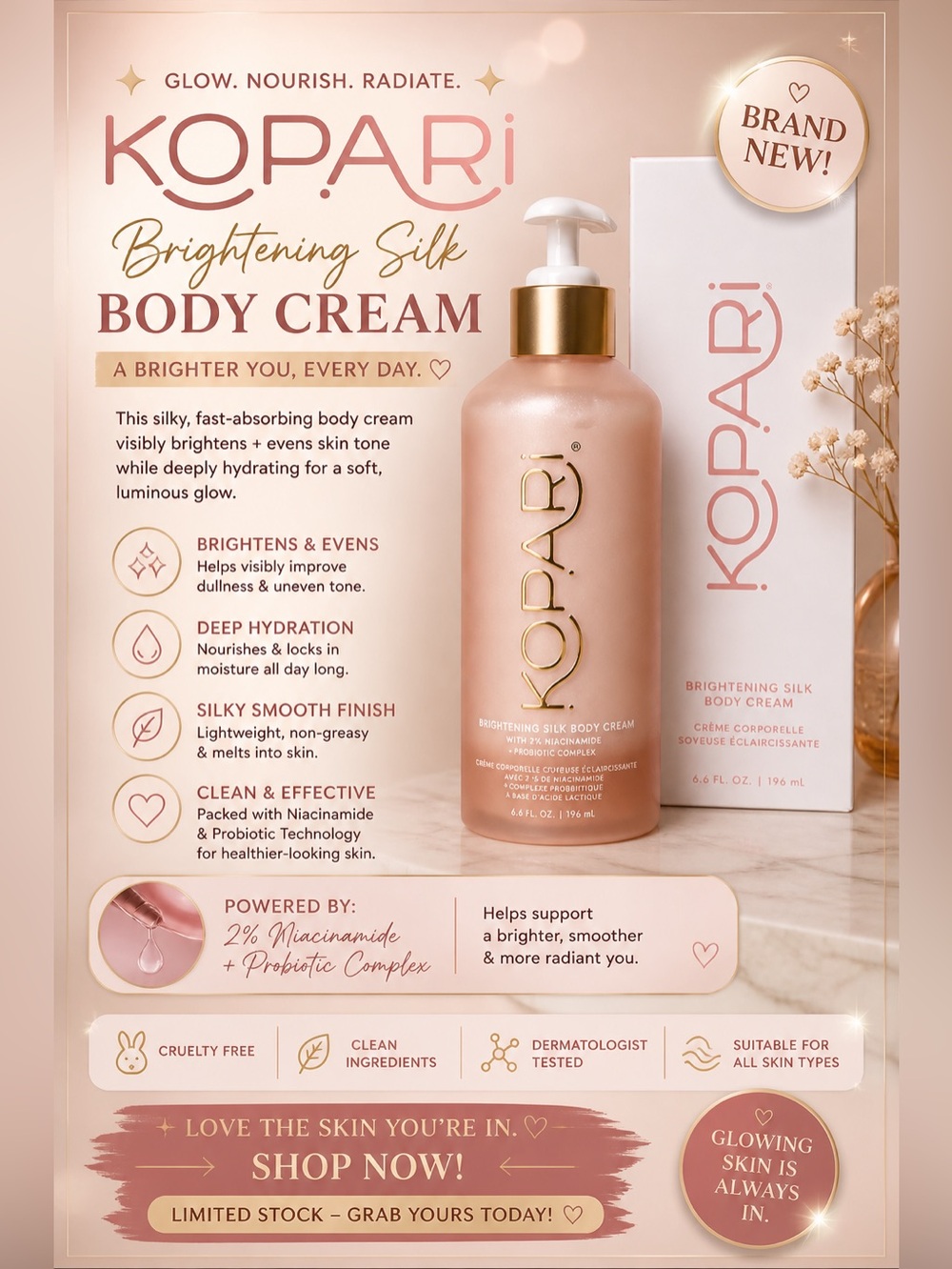 Kopari Rose Gold Brightening Silk Body Cream
